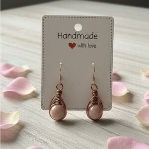Peach Moonstone Earrings 10mm Copper Wire Wrapped Handmade Earrings